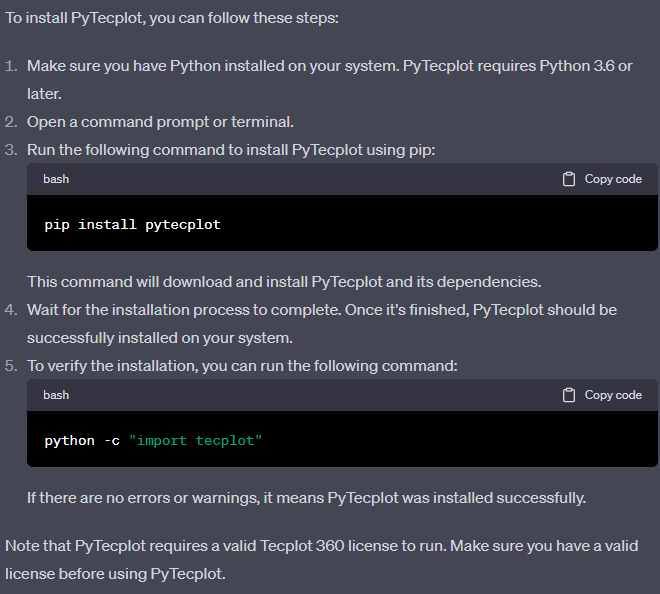 ChatGPT prompt How to Install PyTecplot