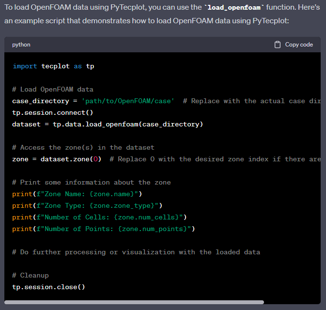 Chat GPT's prompt answer for Write a PyTecplot script to load OpenFOAM data